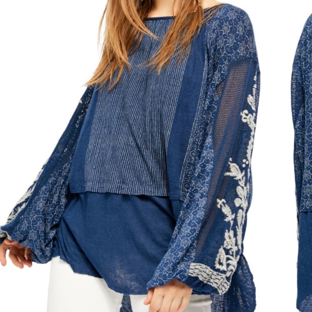 NWT free people embroidered boho scoopneck top